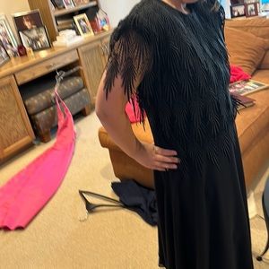 This is a lace and satin dress.